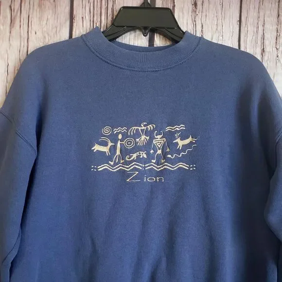 Zion National Park 90s Vintage Sweatshirt Fruit of Loom Made USA Petroglyph Med - Picture 2 of 5